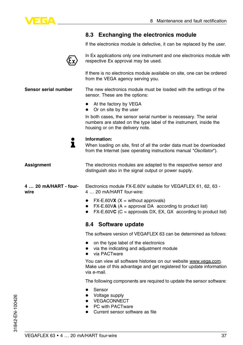 3 exchanging the electronics module, 4 software update | VEGA VEGAFLEX 63 4 … 20 mA_HART four-wire User Manual | Page 37 / 56