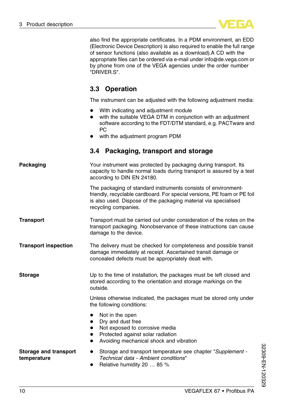 3 operation, 4 packaging, transport and storage | VEGA VEGAFLEX 67 (-20…+250°C) Profibus PA User Manual | Page 10 / 64