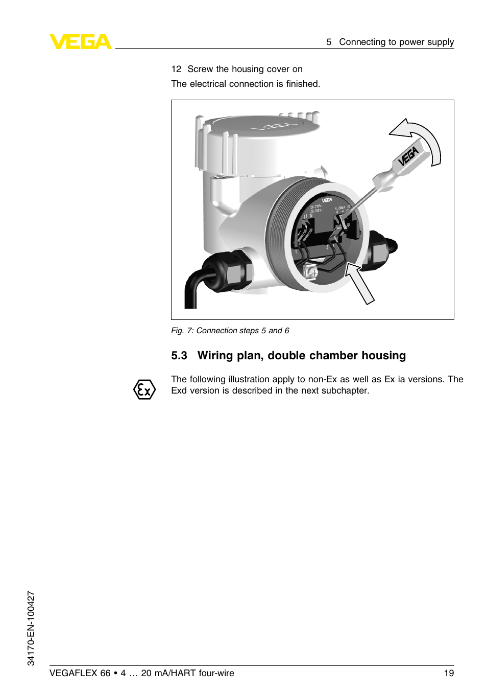 3 wiring plan, double chamber housing | VEGA VEGAFLEX 66 (-20…+250°C) 4 … 20 mA_HART four-wire User Manual | Page 19 / 56