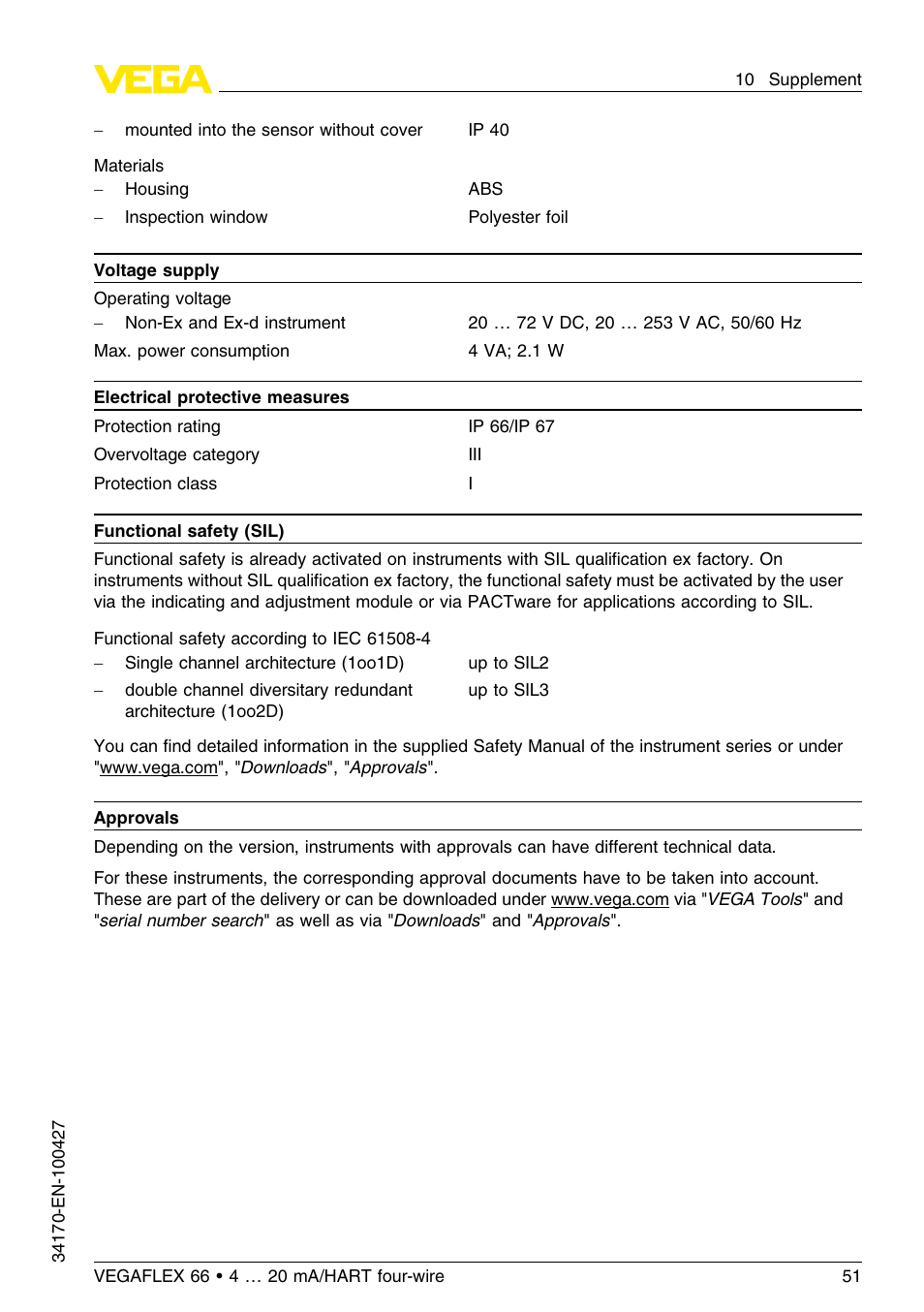 VEGA VEGAFLEX 66 (-20…+250°C) 4 … 20 mA_HART four-wire User Manual | Page 51 / 56