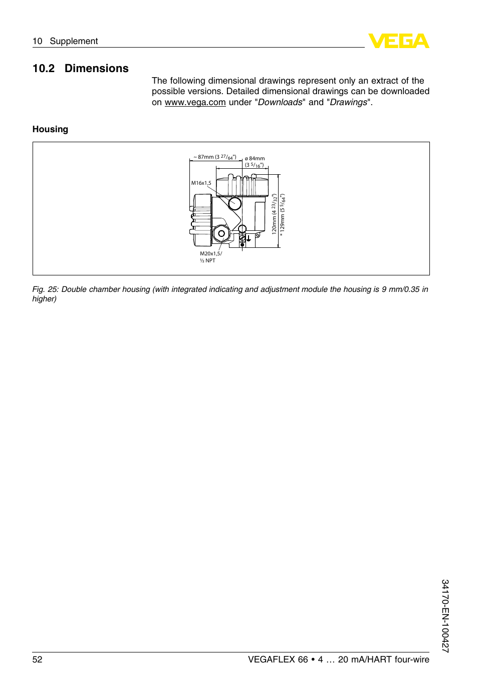 2 dimensions, 10 .2 dimensions | VEGA VEGAFLEX 66 (-20…+250°C) 4 … 20 mA_HART four-wire User Manual | Page 52 / 56