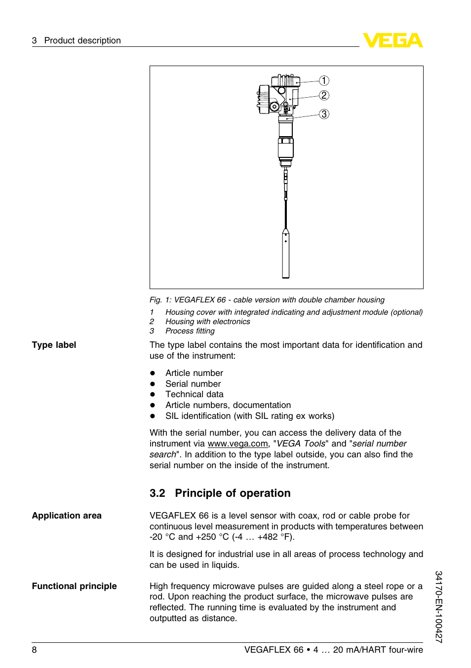 2 principle of operation | VEGA VEGAFLEX 66 (-20…+250°C) 4 … 20 mA_HART four-wire User Manual | Page 8 / 56