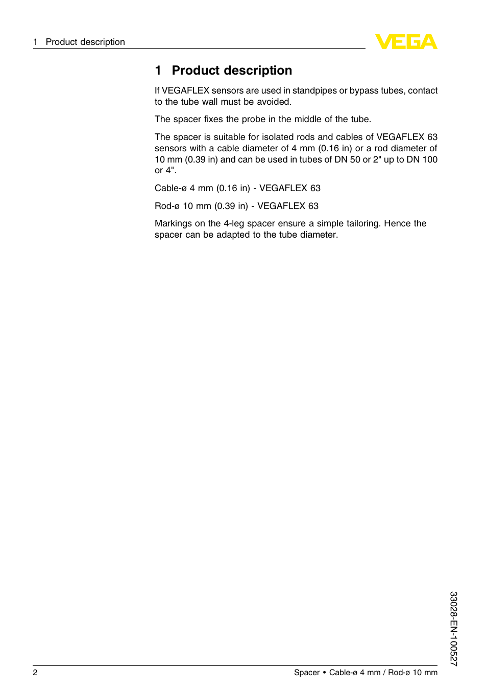 1 product description, 1product description | VEGA VEGAFLEX 63 Spacer Cable-ø 4 mm _ Rod-ø 10 mm User Manual | Page 2 / 8