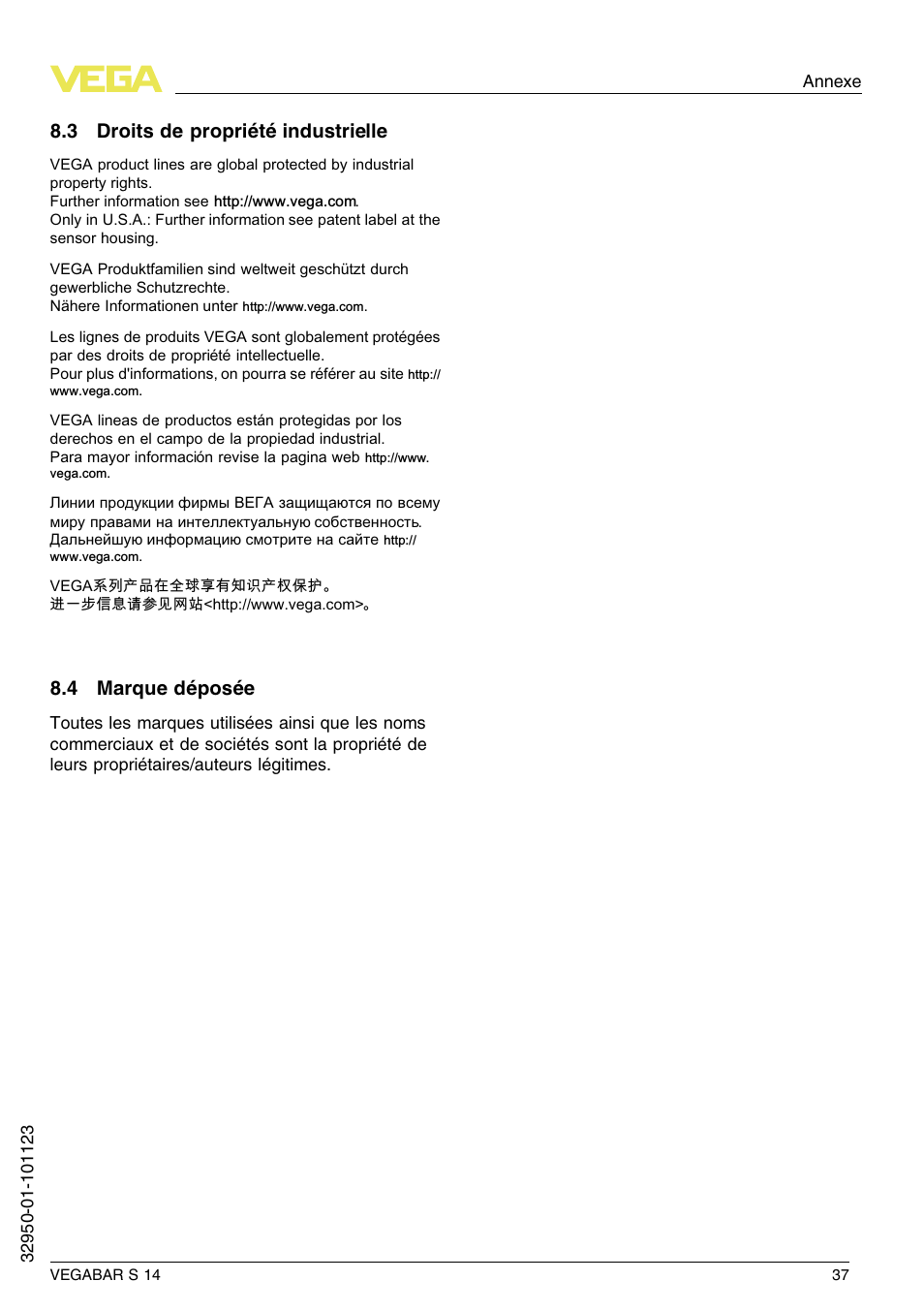 3 droits de propriété industrielle, 4 marque déposée | VEGA VEGABAR S 14 User Manual | Page 37 / 52
