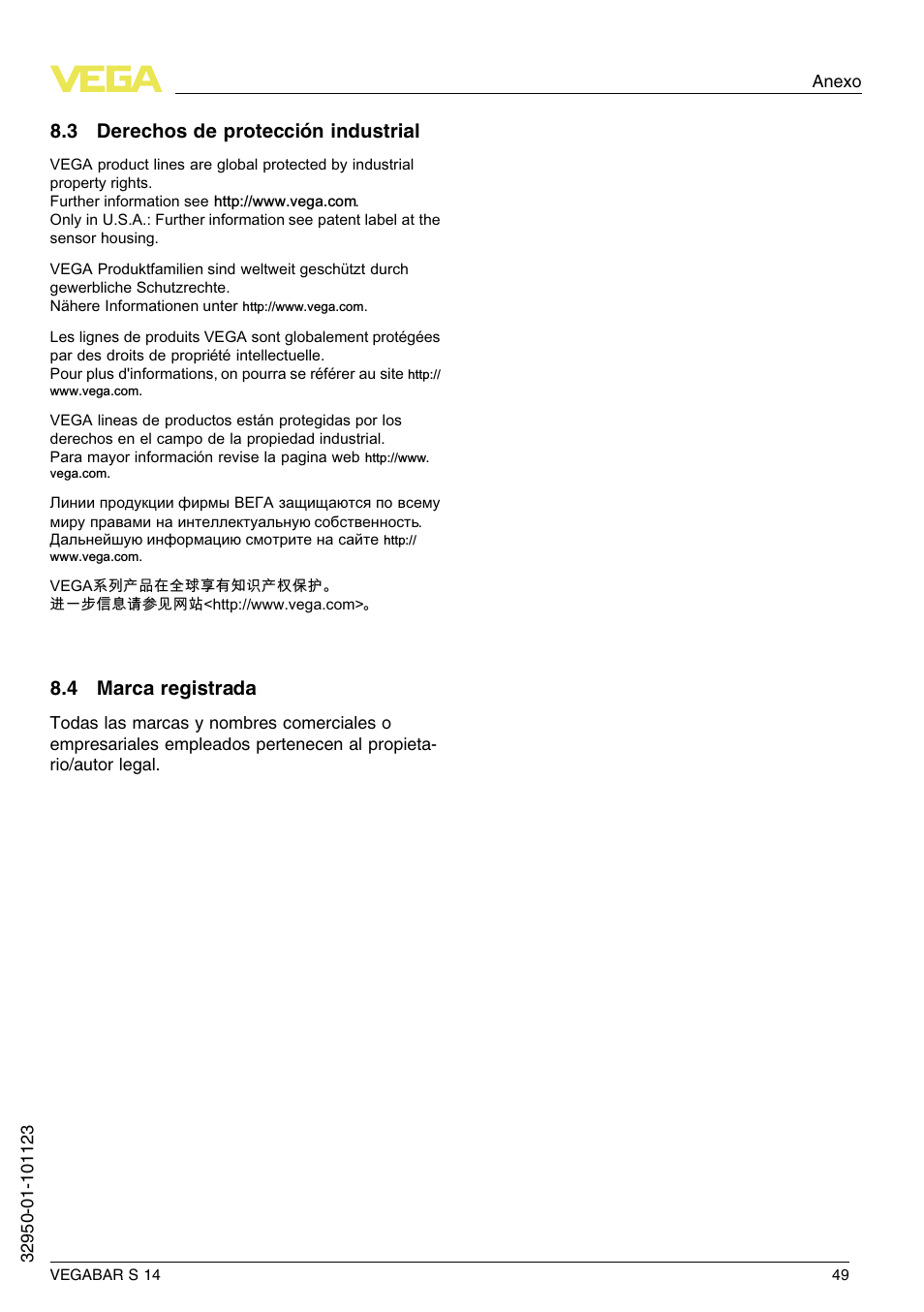 3 derechos de protección industrial, 4 marca registrada | VEGA VEGABAR S 14 User Manual | Page 49 / 52