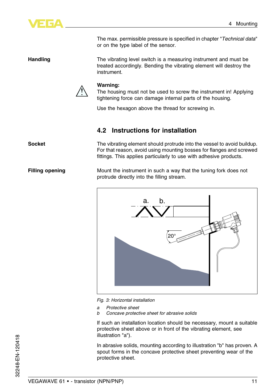 2 instructions for installation, A. b | VEGA VEGAWAVE 61 - transistor (NPN-PNP) User Manual | Page 11 / 36