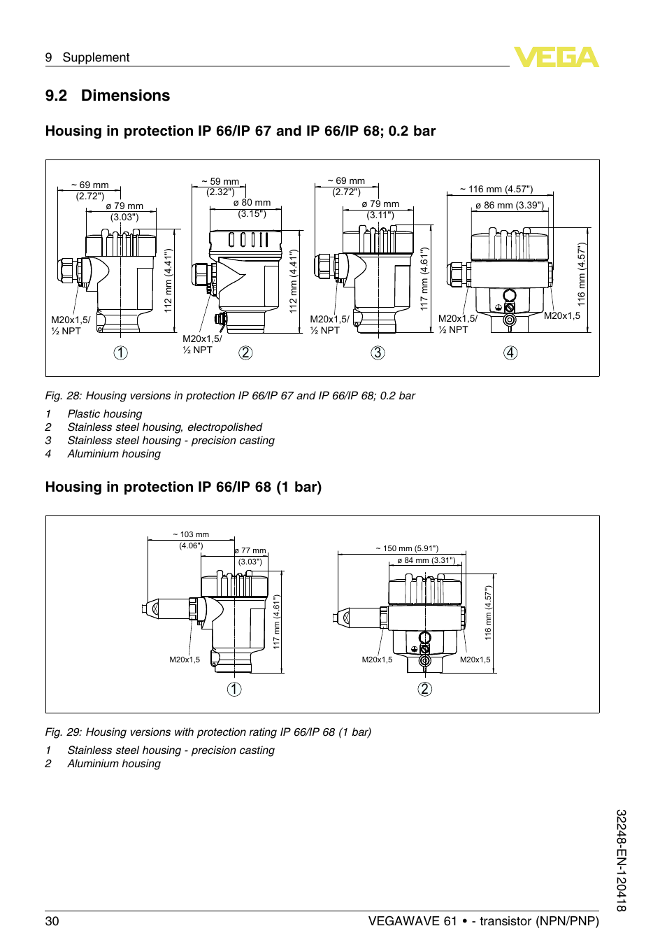 2 dimensions | VEGA VEGAWAVE 61 - transistor (NPN-PNP) User Manual | Page 30 / 36