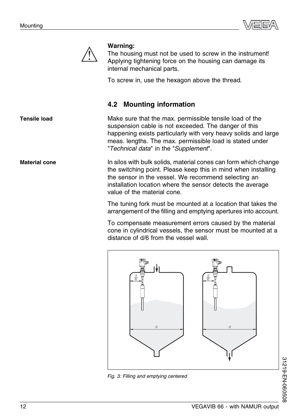 2 mounting information | VEGA VEGAVIB 66 - NAMUR User Manual | Page 12 / 40