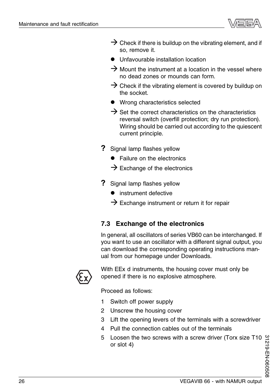 3 exchange of the electronics | VEGA VEGAVIB 66 - NAMUR User Manual | Page 26 / 40