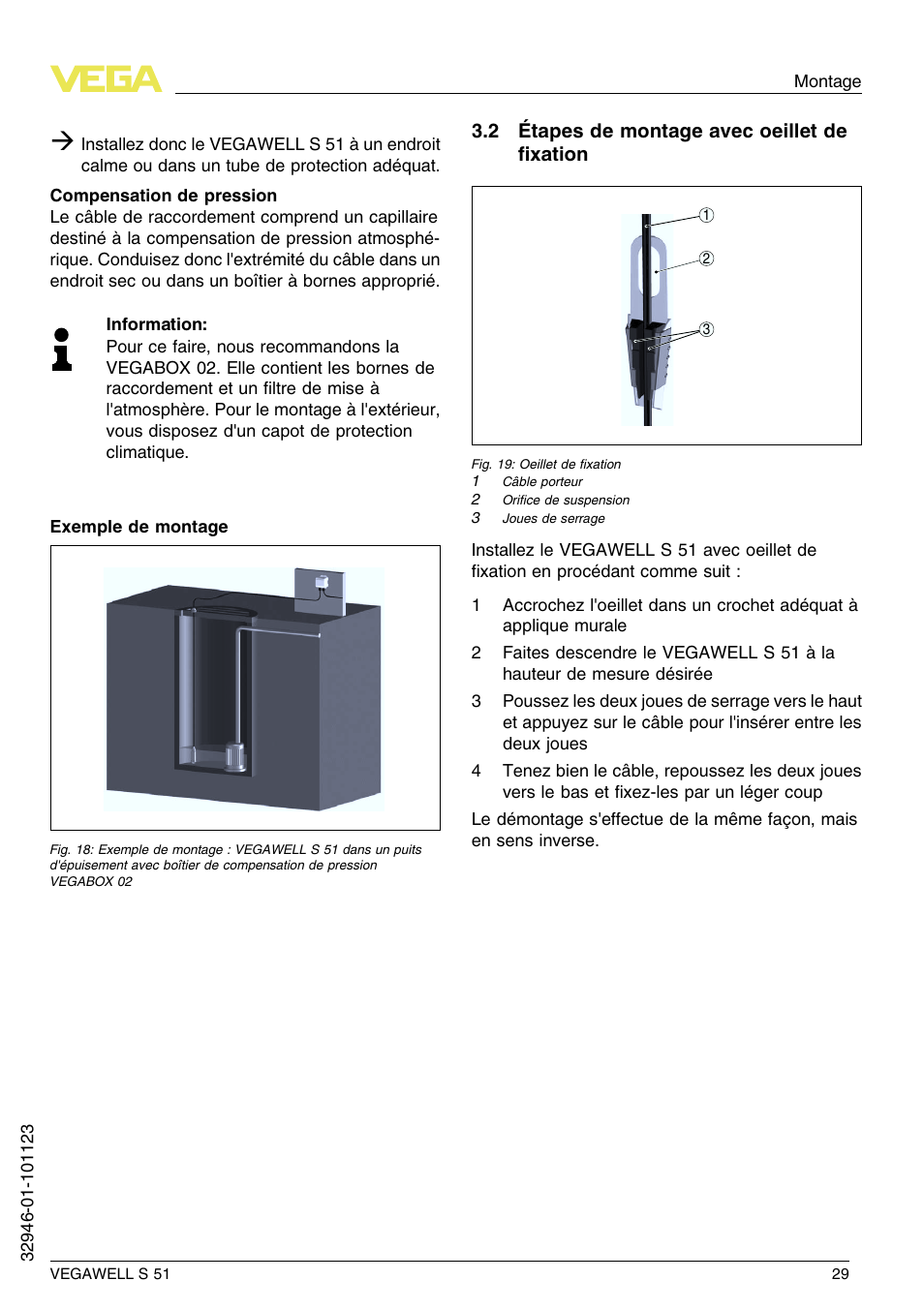 2 étapes de montage avec oeillet de fixation | VEGA VEGAWELL S 51 User Manual | Page 29 / 52