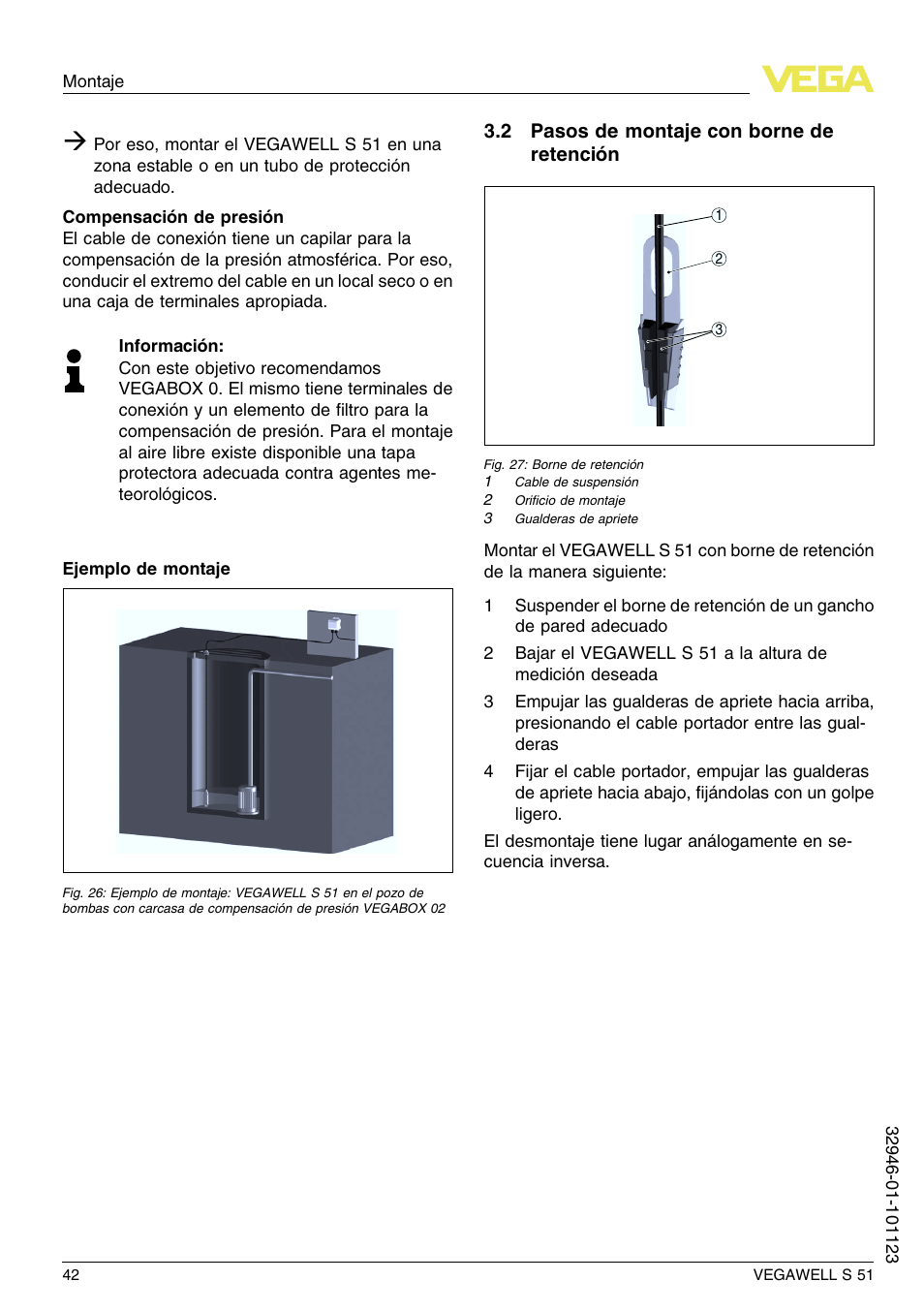 2 pasos de montaje con borne de retención | VEGA VEGAWELL S 51 User Manual | Page 42 / 52