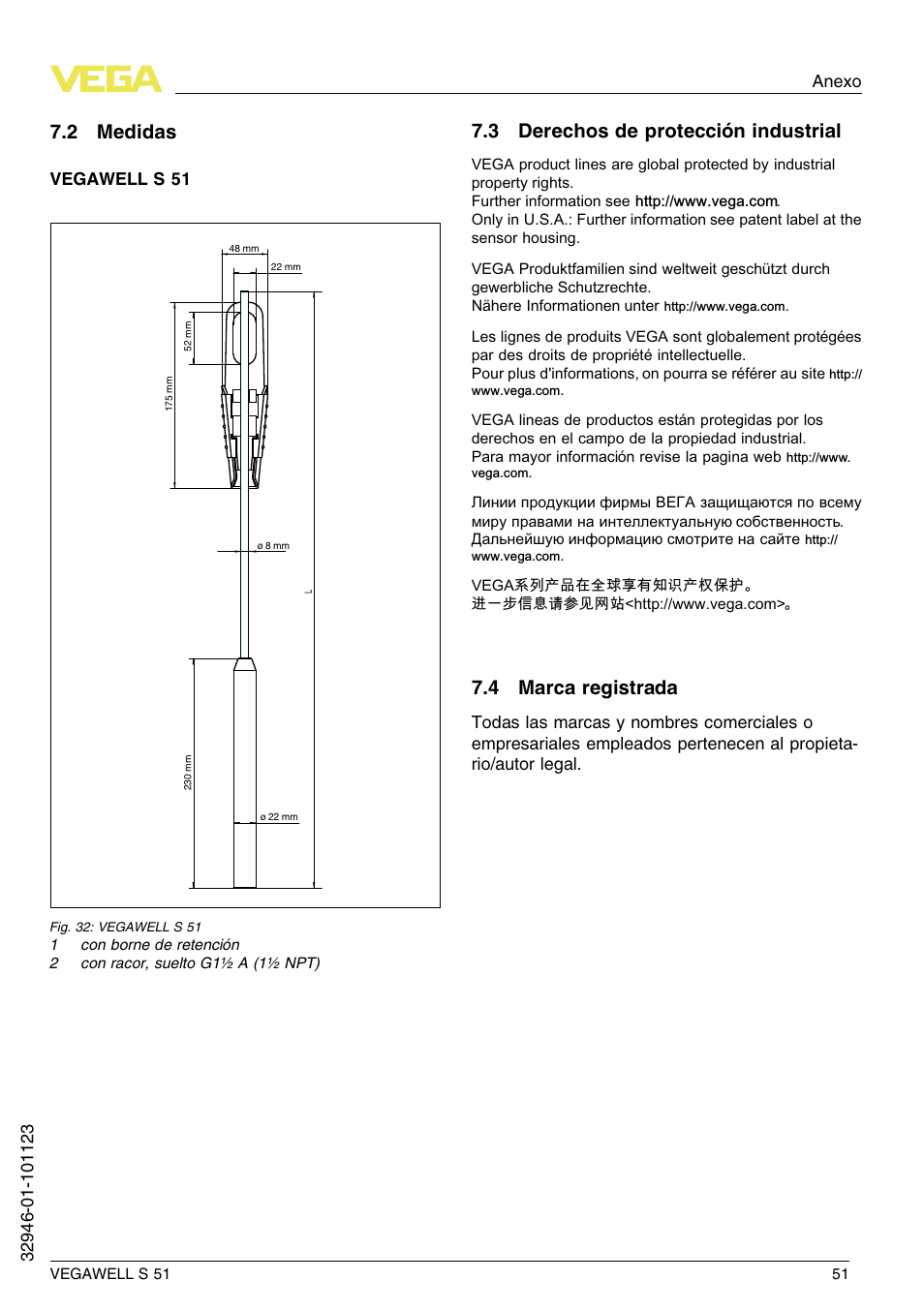 2 medidas, 3 derechos de protección industrial, 4 marca registrada | VEGA VEGAWELL S 51 User Manual | Page 51 / 52