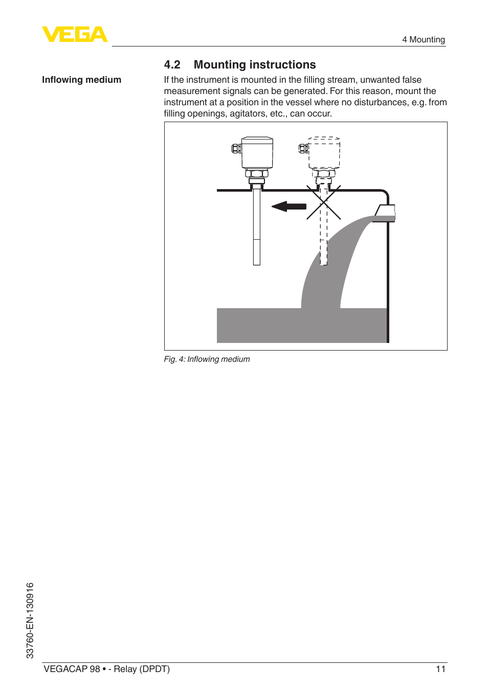 2 mounting instructions | VEGA VEGACAP 98 - Relay (DPDT) User Manual | Page 11 / 28