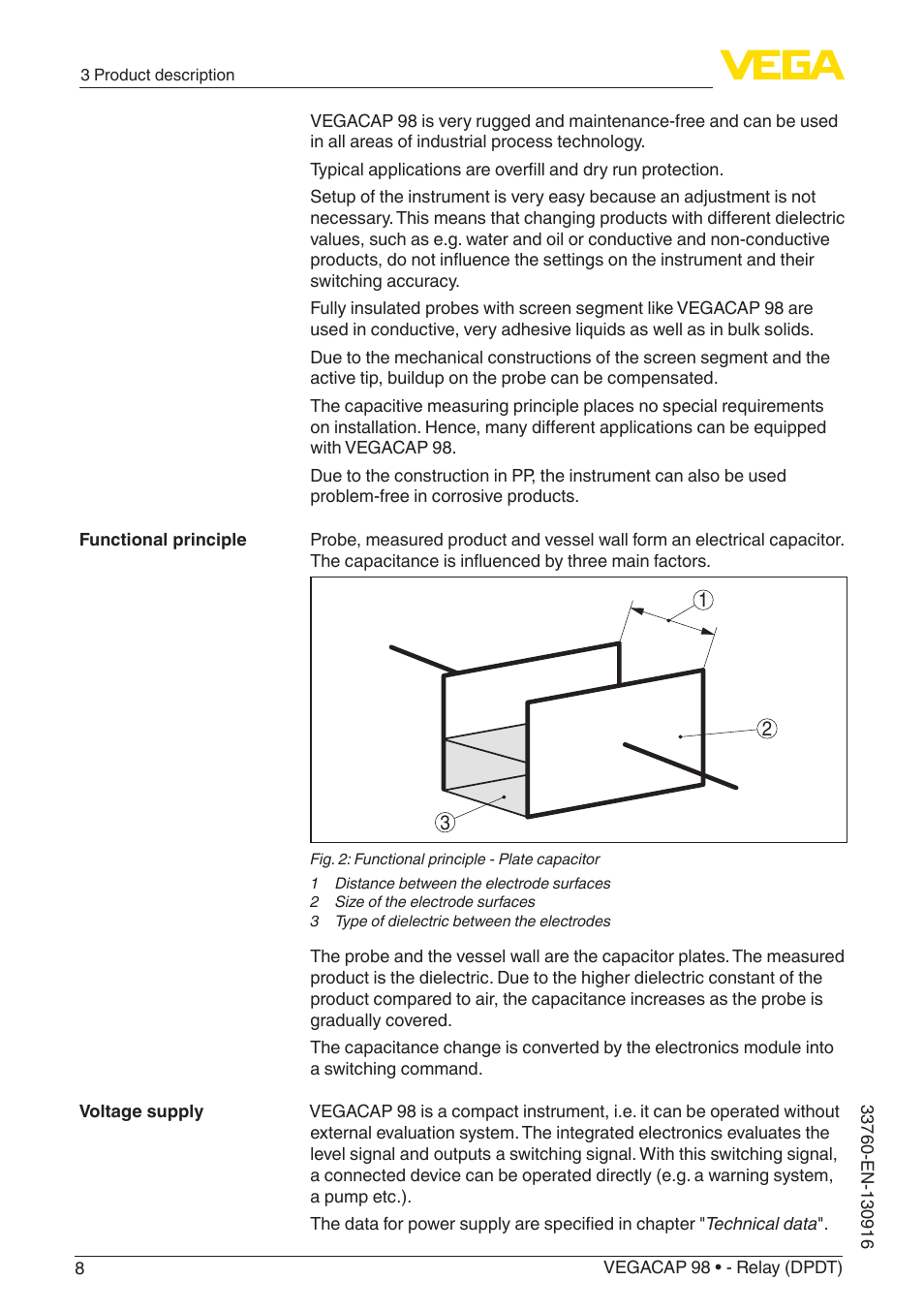 VEGA VEGACAP 98 - Relay (DPDT) User Manual | Page 8 / 28