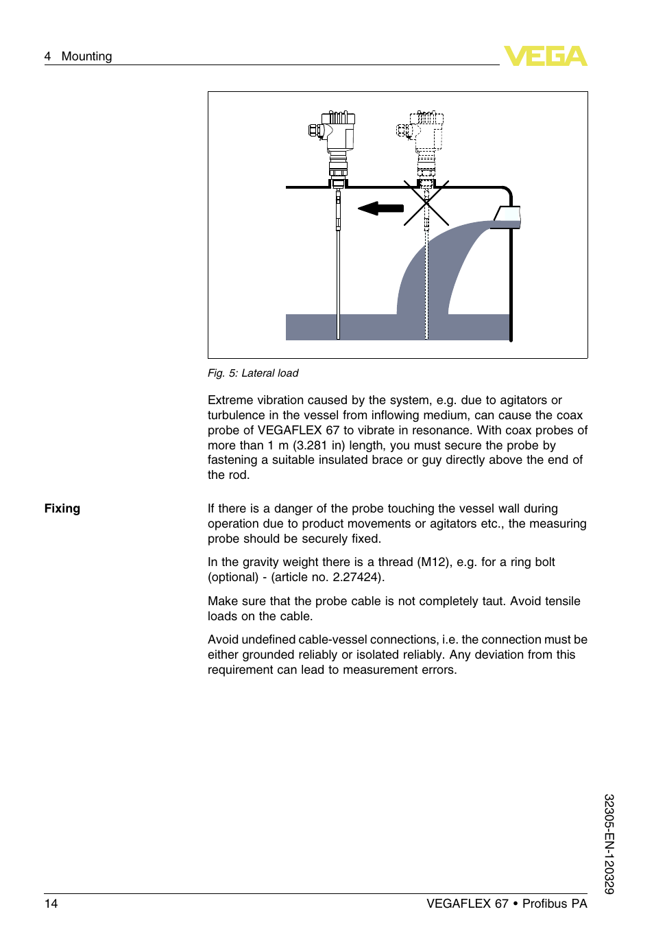 VEGA VEGAFLEX 67 (-40…+150°C PFA insulated) Profibus PA User Manual | Page 14 / 60