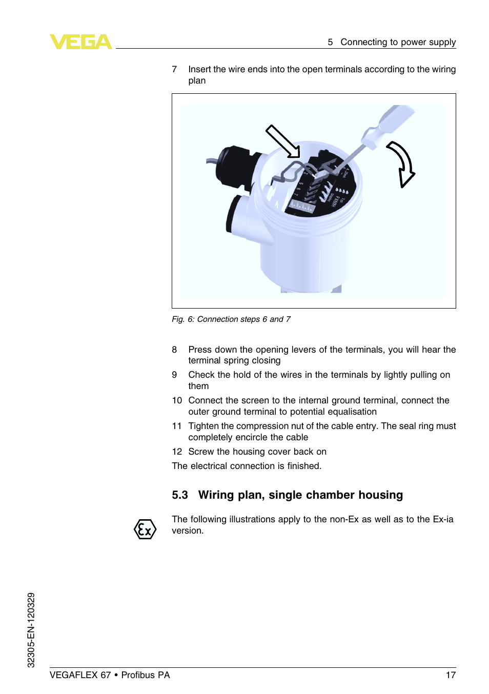 3 wiring plan, single chamber housing | VEGA VEGAFLEX 67 (-40…+150°C PFA insulated) Profibus PA User Manual | Page 17 / 60