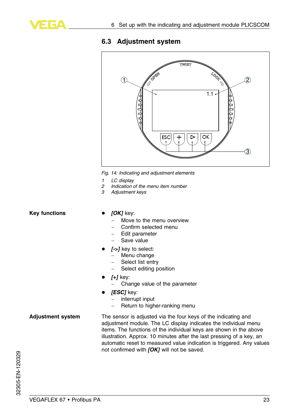 3 adjustment system | VEGA VEGAFLEX 67 (-40…+150°C PFA insulated) Profibus PA User Manual | Page 23 / 60