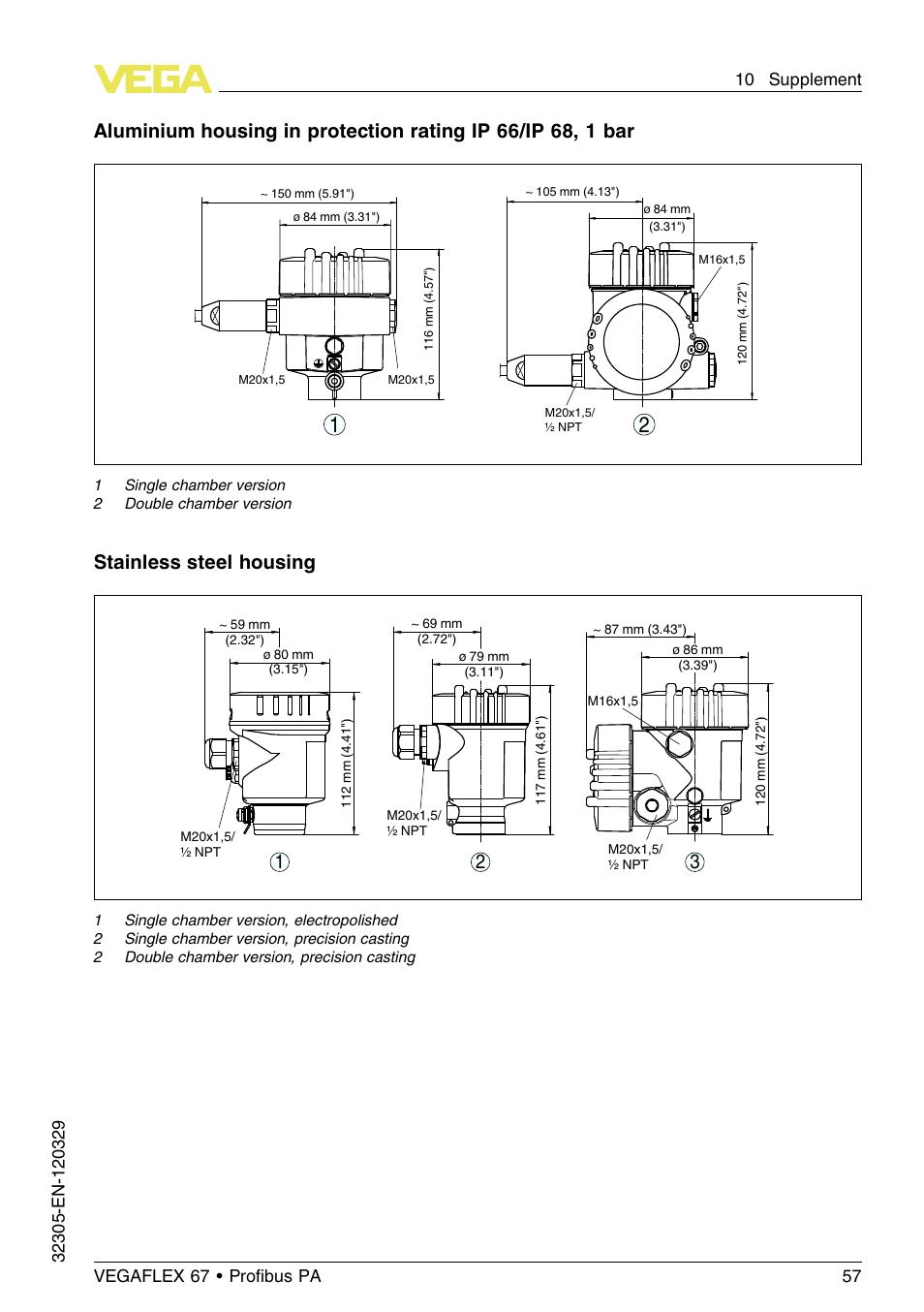 Stainless steel housing | VEGA VEGAFLEX 67 (-40…+150°C PFA insulated) Profibus PA User Manual | Page 57 / 60