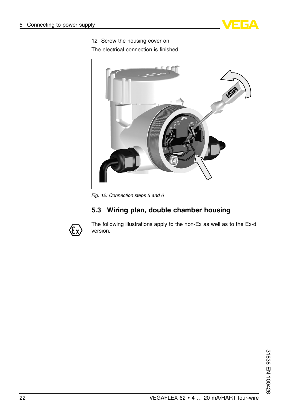 3 wiring plan, double chamber housing | VEGA VEGAFLEX 62 4 … 20 mA_HART four-wire User Manual | Page 22 / 60
