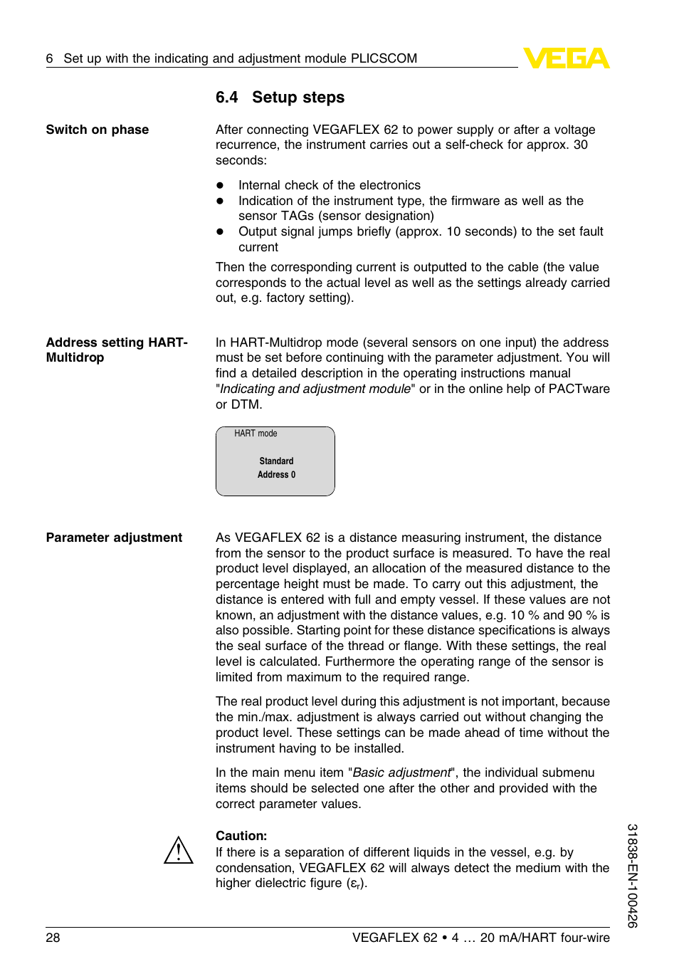 4 setup steps | VEGA VEGAFLEX 62 4 … 20 mA_HART four-wire User Manual | Page 28 / 60