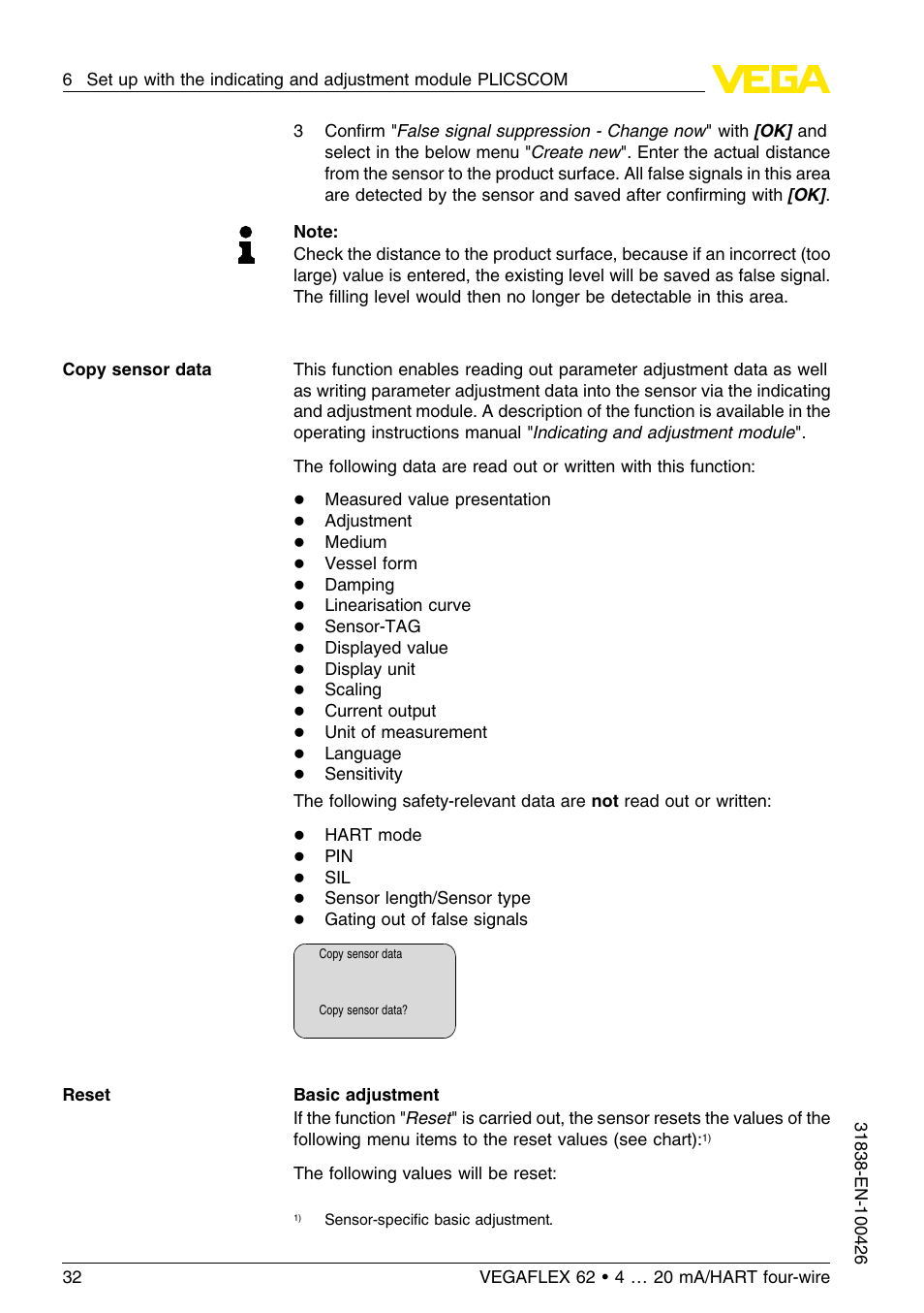 VEGA VEGAFLEX 62 4 … 20 mA_HART four-wire User Manual | Page 32 / 60