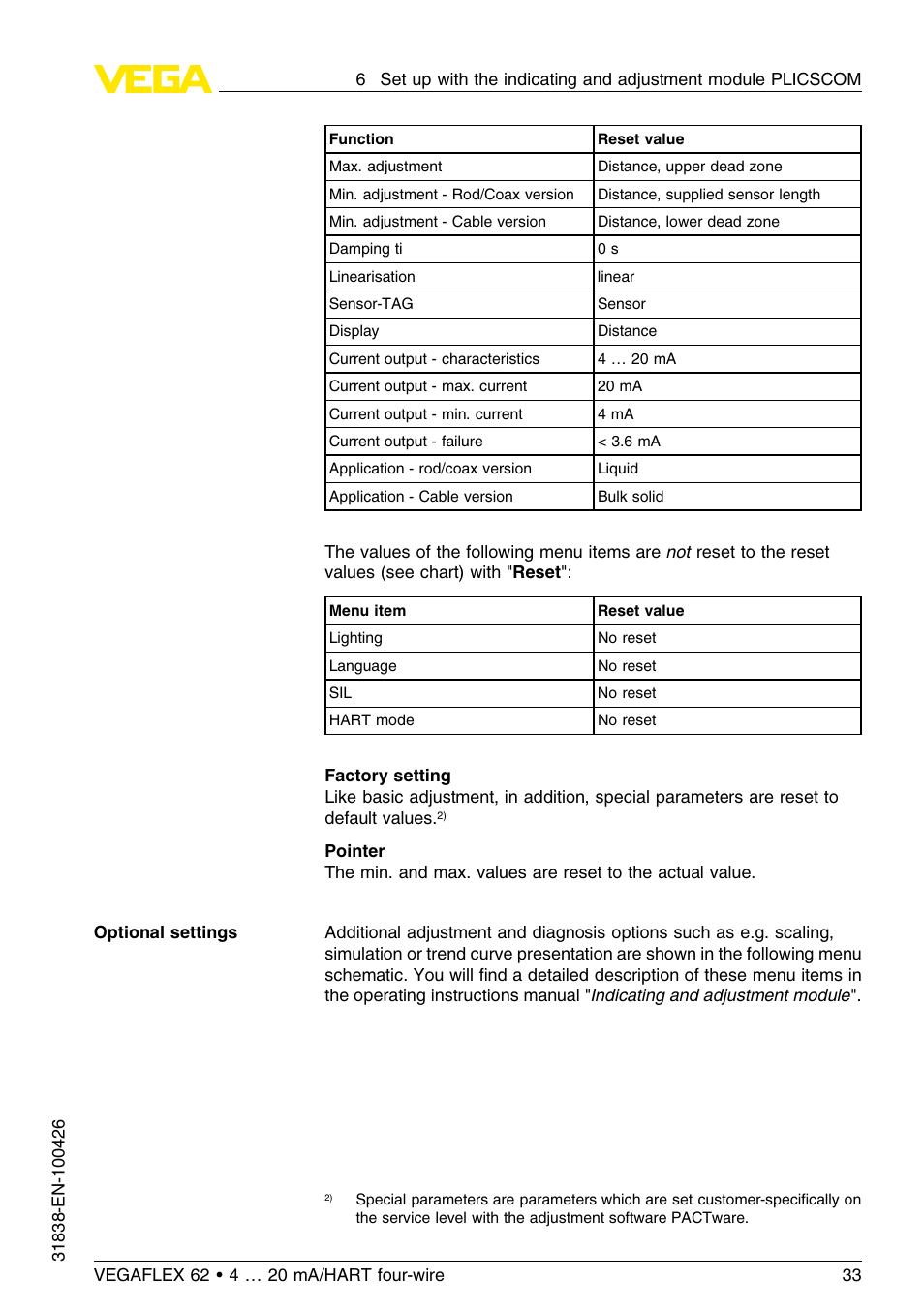 VEGA VEGAFLEX 62 4 … 20 mA_HART four-wire User Manual | Page 33 / 60