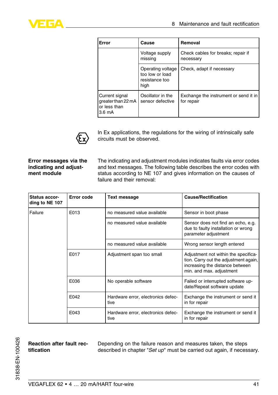 VEGA VEGAFLEX 62 4 … 20 mA_HART four-wire User Manual | Page 41 / 60