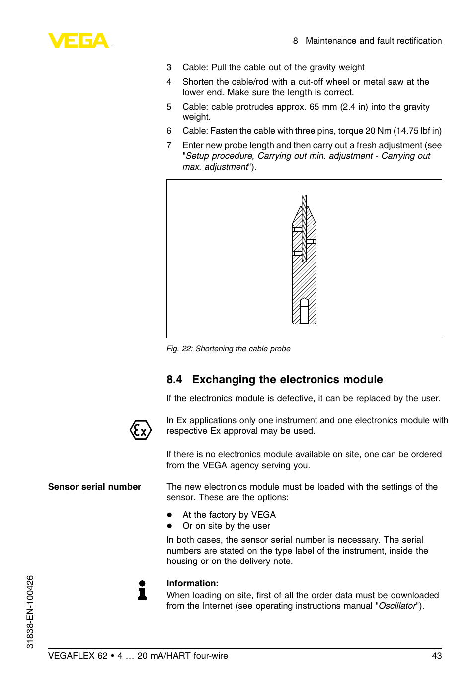 4 exchanging the electronics module | VEGA VEGAFLEX 62 4 … 20 mA_HART four-wire User Manual | Page 43 / 60