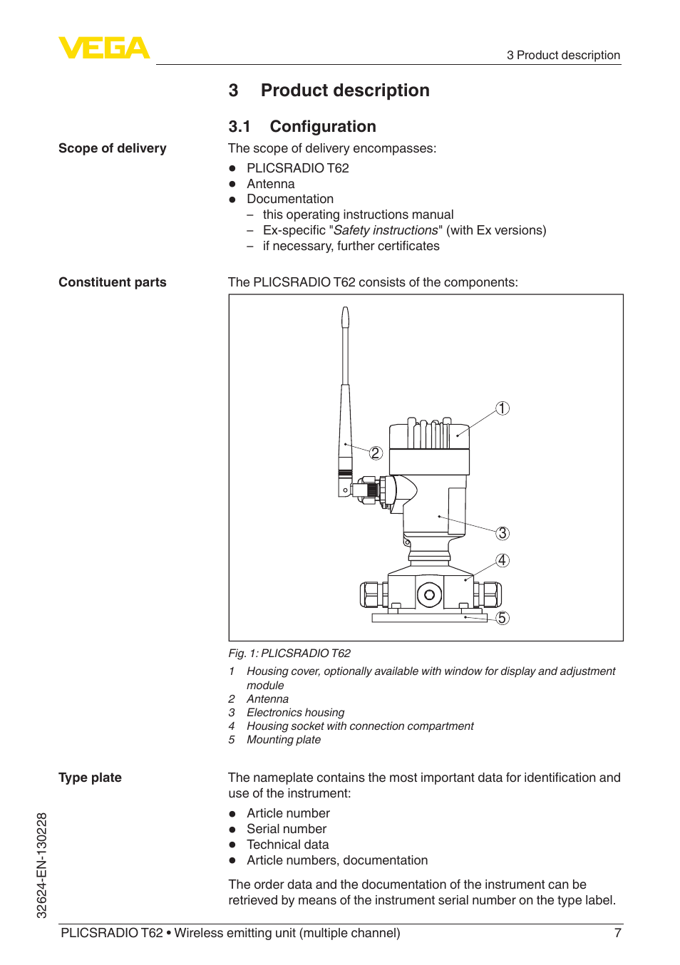 3 product description | VEGA PLICSRADIO T62 Wireless emitting unit User Manual | Page 7 / 44