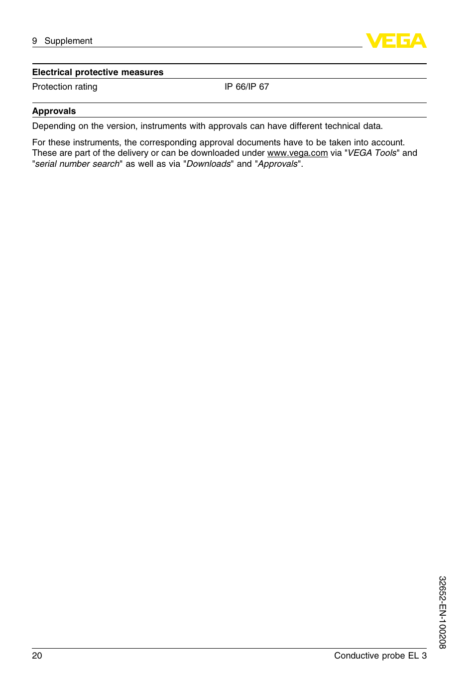 VEGA EL 3 Conductive probe User Manual | Page 20 / 24