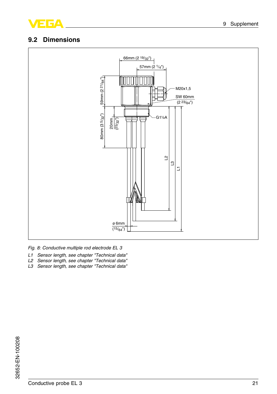 2 dimensions | VEGA EL 3 Conductive probe User Manual | Page 21 / 24