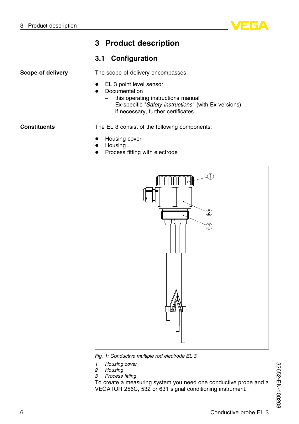 3 product description, 1 configuration, 3product description | 1 conﬁguration | VEGA EL 3 Conductive probe User Manual | Page 6 / 24