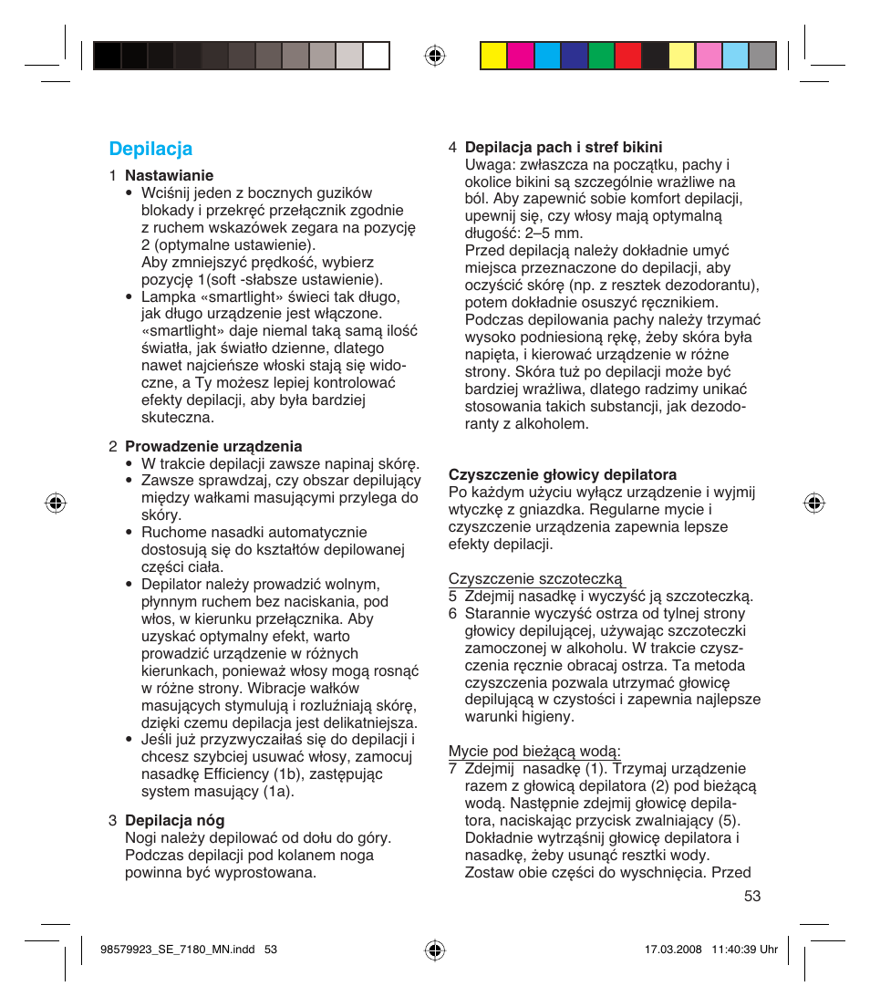 Depilacja | Braun SE 7180 SILK EPIL XPRESSIVE User Manual | Page 52 / 70