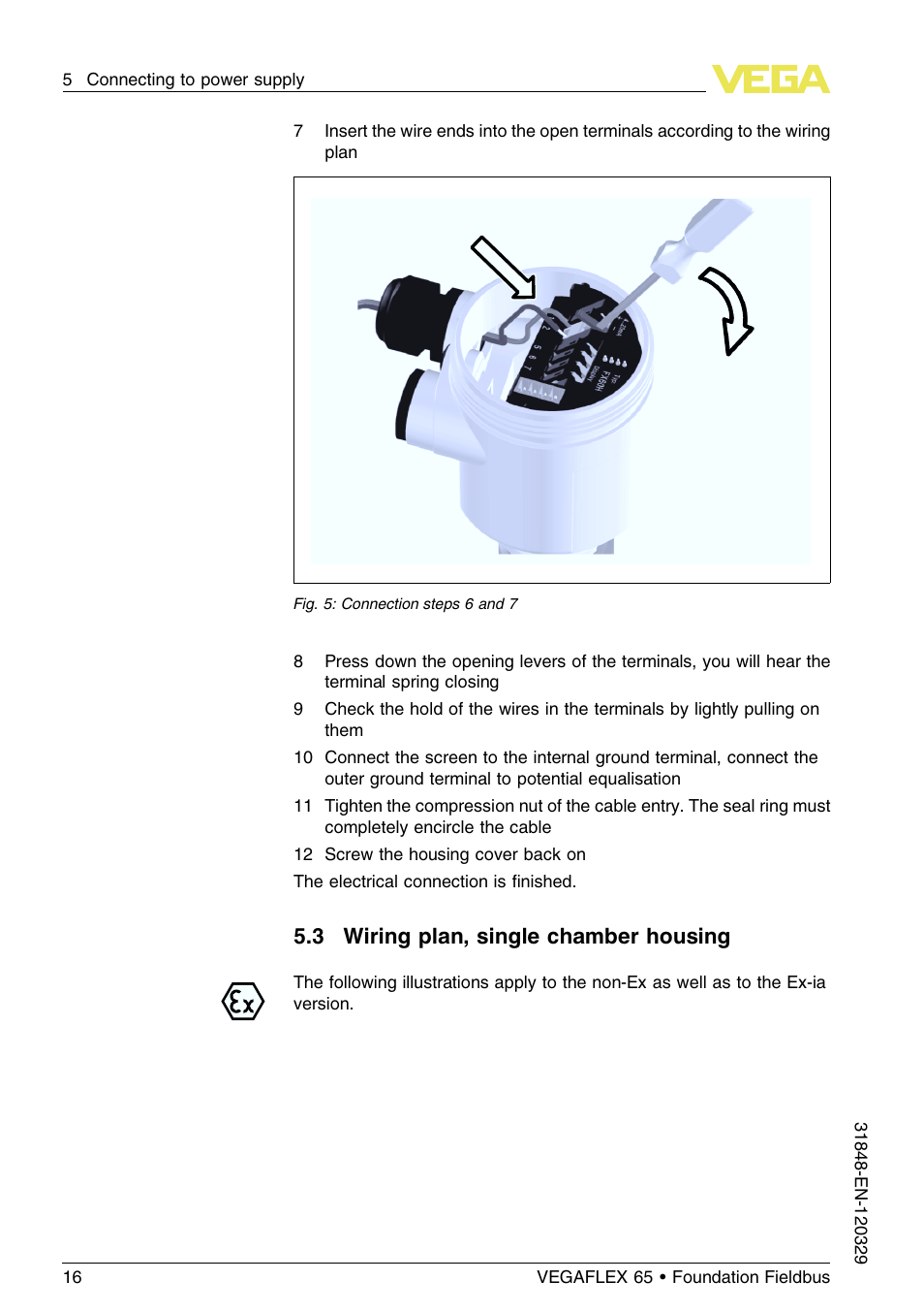 3 wiring plan, single chamber housing | VEGA VEGAFLEX 65 Foundation Fieldbus User Manual | Page 16 / 56