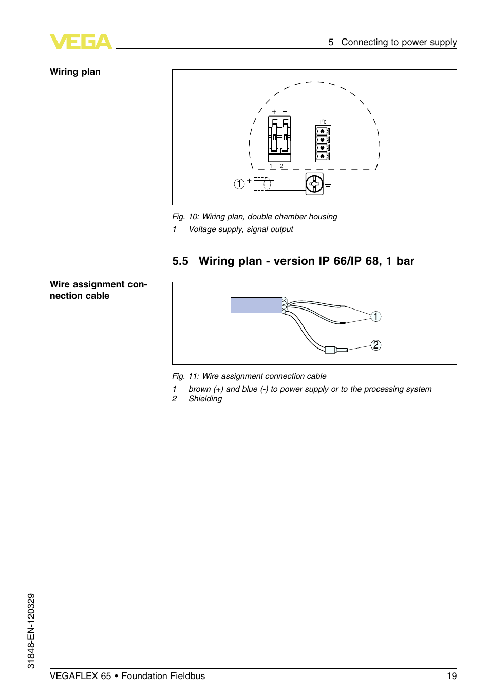 5 wiring plan – version ip66/ip68, 1bar | VEGA VEGAFLEX 65 Foundation Fieldbus User Manual | Page 19 / 56