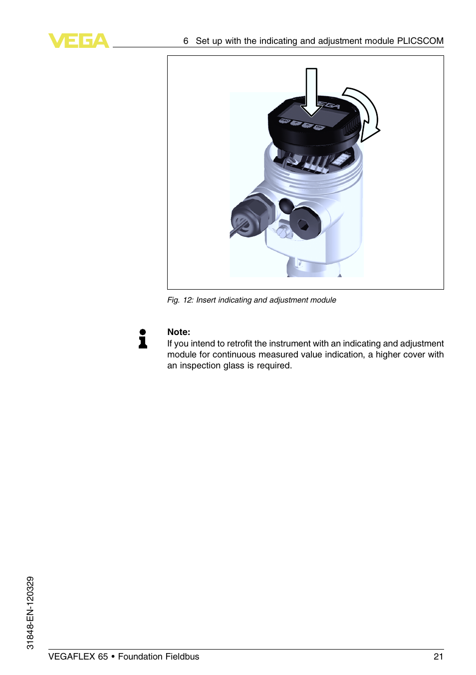 VEGA VEGAFLEX 65 Foundation Fieldbus User Manual | Page 21 / 56