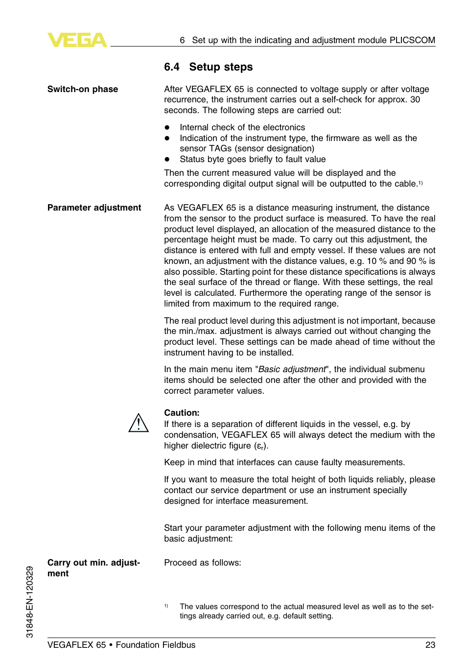 4 setup steps | VEGA VEGAFLEX 65 Foundation Fieldbus User Manual | Page 23 / 56