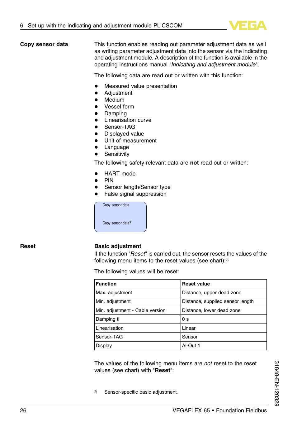 VEGA VEGAFLEX 65 Foundation Fieldbus User Manual | Page 26 / 56