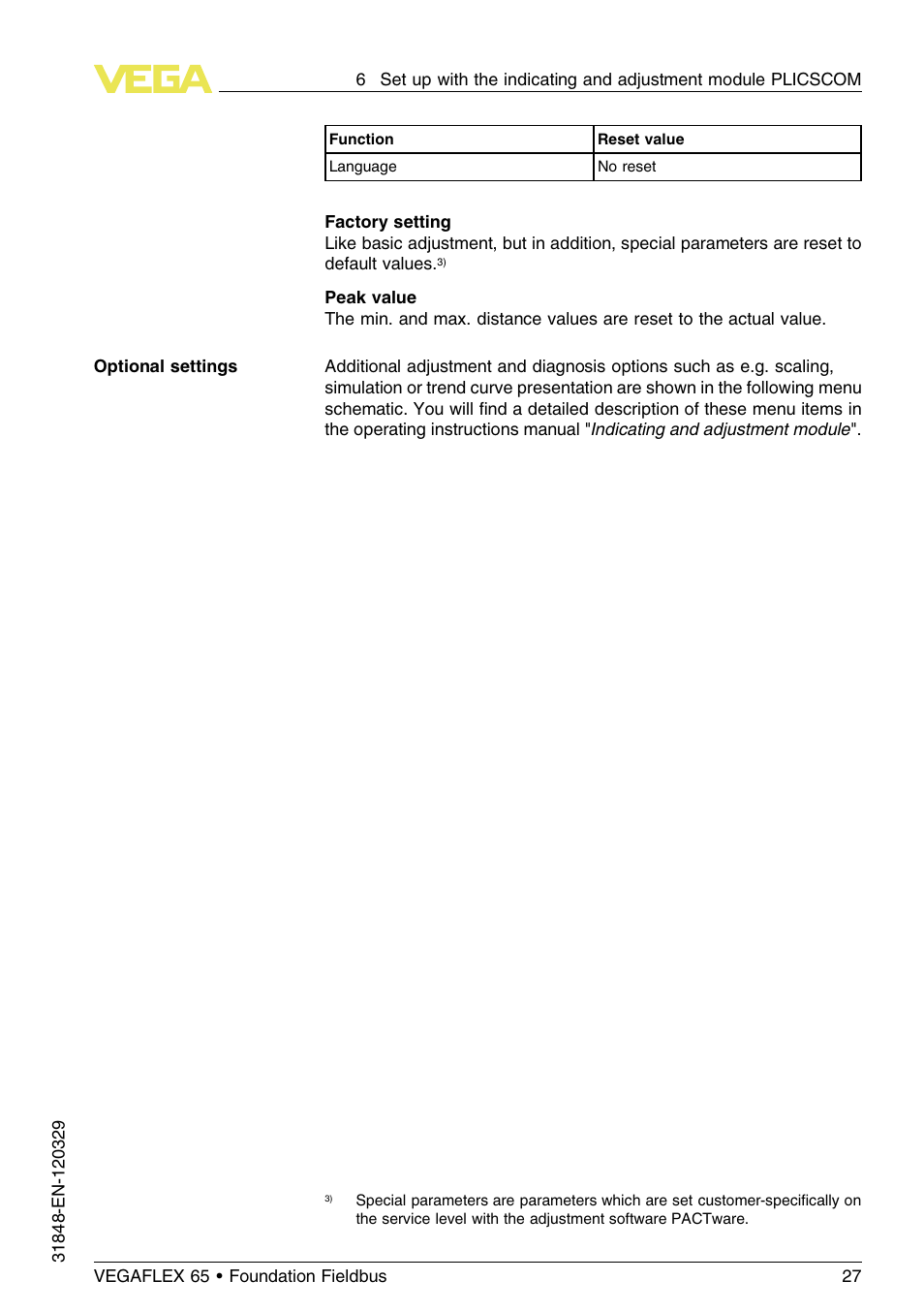 VEGA VEGAFLEX 65 Foundation Fieldbus User Manual | Page 27 / 56