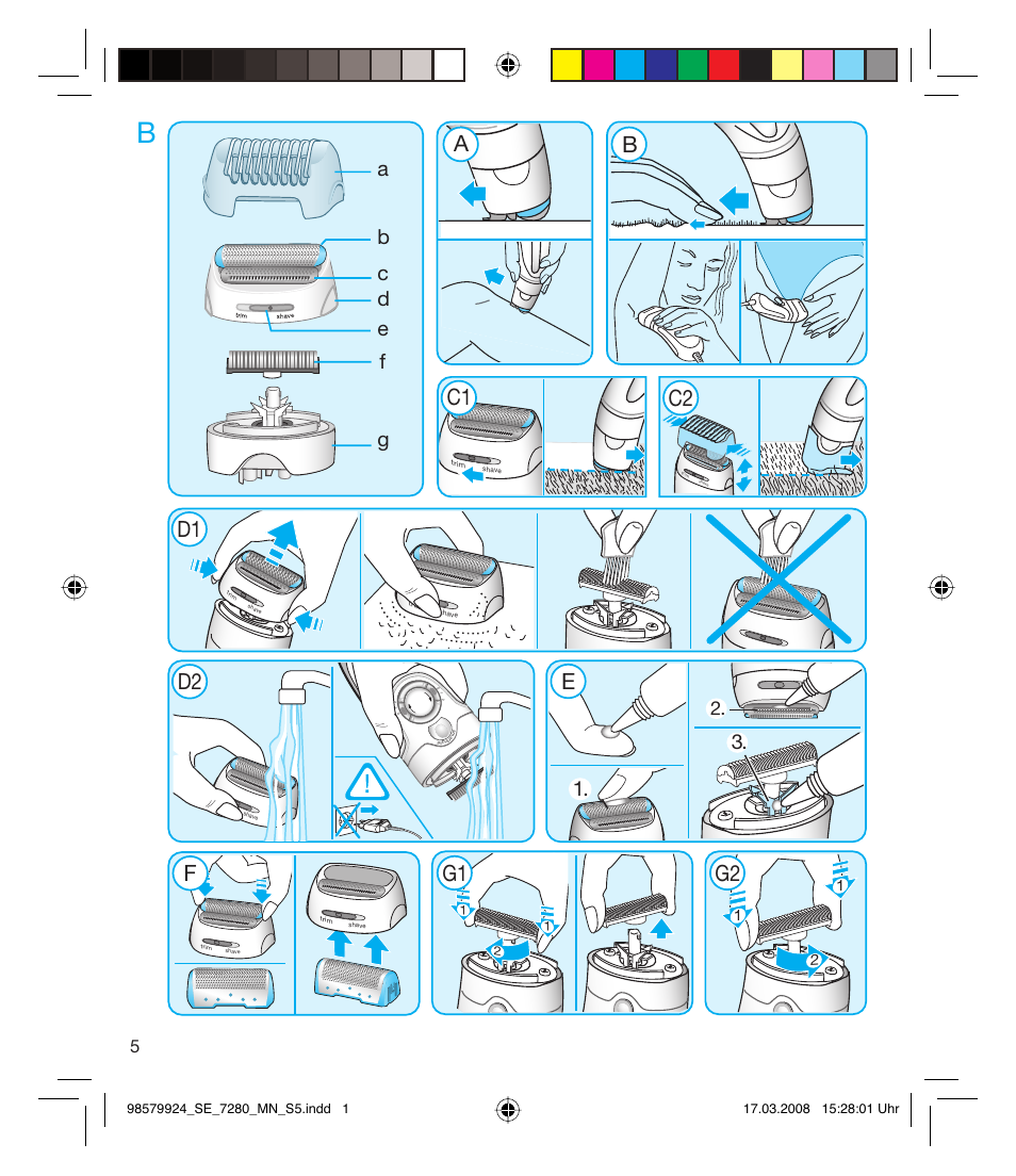 Ab c1 c2 d1 d2 e f, G1 g2 | Braun SE 7280 SILK EPIL XPRESSIVE User Manual | Page 5 / 106