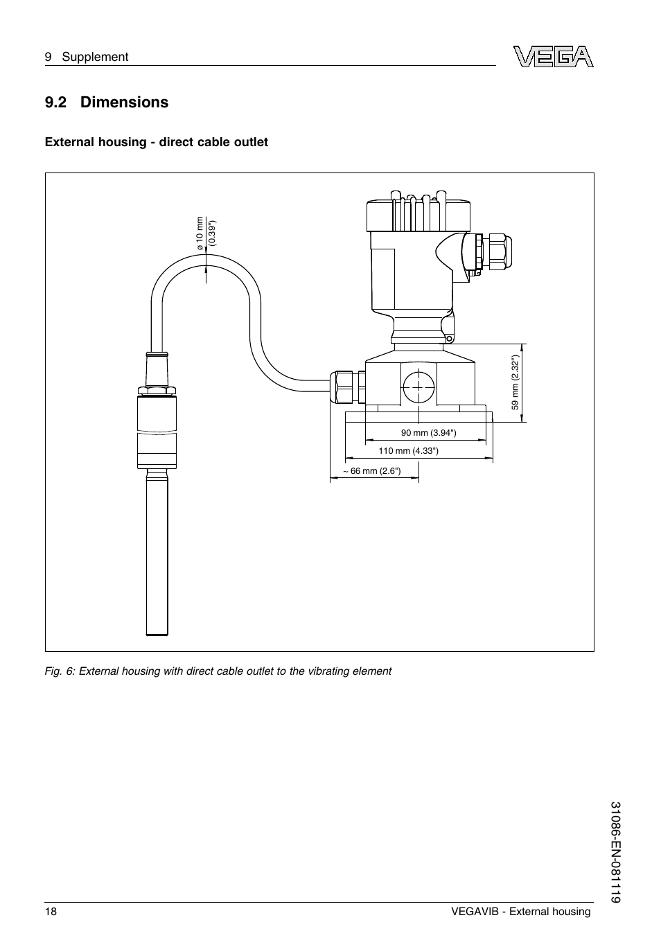 2 dimensions | VEGA VEGAVIB - External housing User Manual | Page 18 / 20