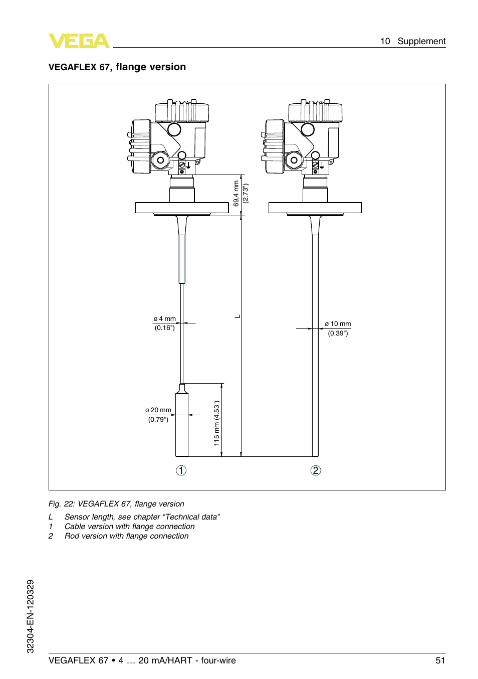 FLange version | VEGA VEGAFLEX 67 (-40…+150°C PFA insulated) 4 … 20 mA_HART four-wire User Manual | Page 51 / 56