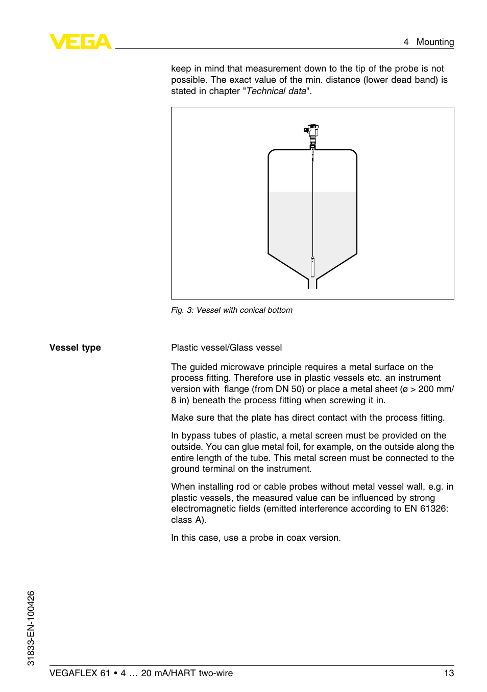 VEGA VEGAFLEX 61 4 … 20 mA_HART two-wire User Manual | Page 13 / 64