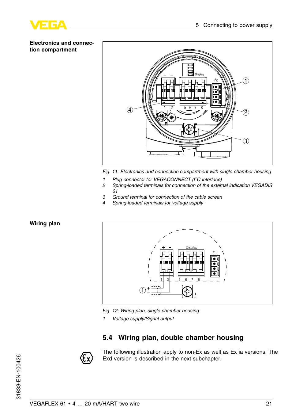 4 wiring plan, double chamber housing | VEGA VEGAFLEX 61 4 … 20 mA_HART two-wire User Manual | Page 21 / 64