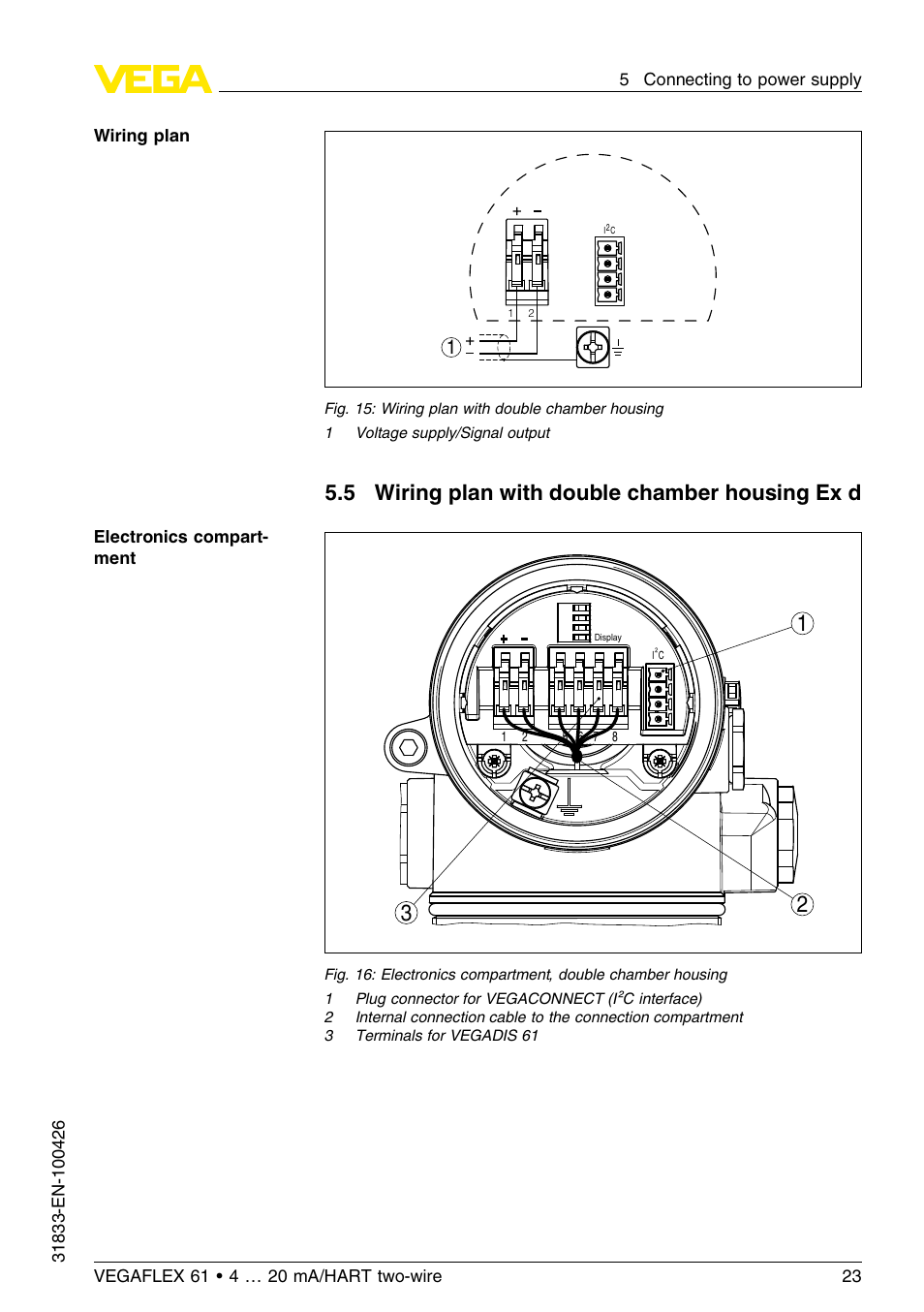 5 wiring plan with double chamber housing exd, 5 wiring plan with double chamber housing ex d | VEGA VEGAFLEX 61 4 … 20 mA_HART two-wire User Manual | Page 23 / 64