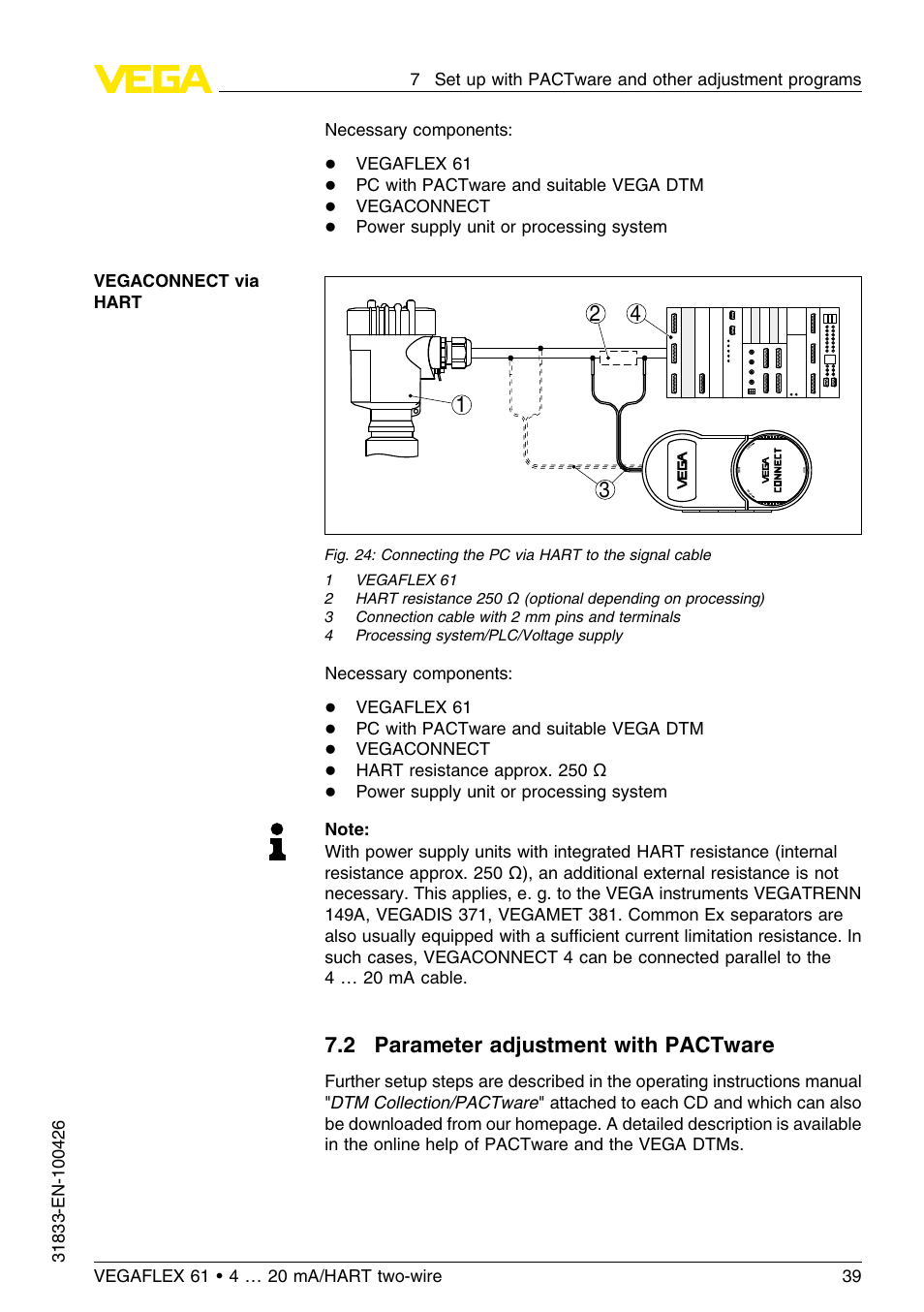 2 parameter adjustment with pactware | VEGA VEGAFLEX 61 4 … 20 mA_HART two-wire User Manual | Page 39 / 64