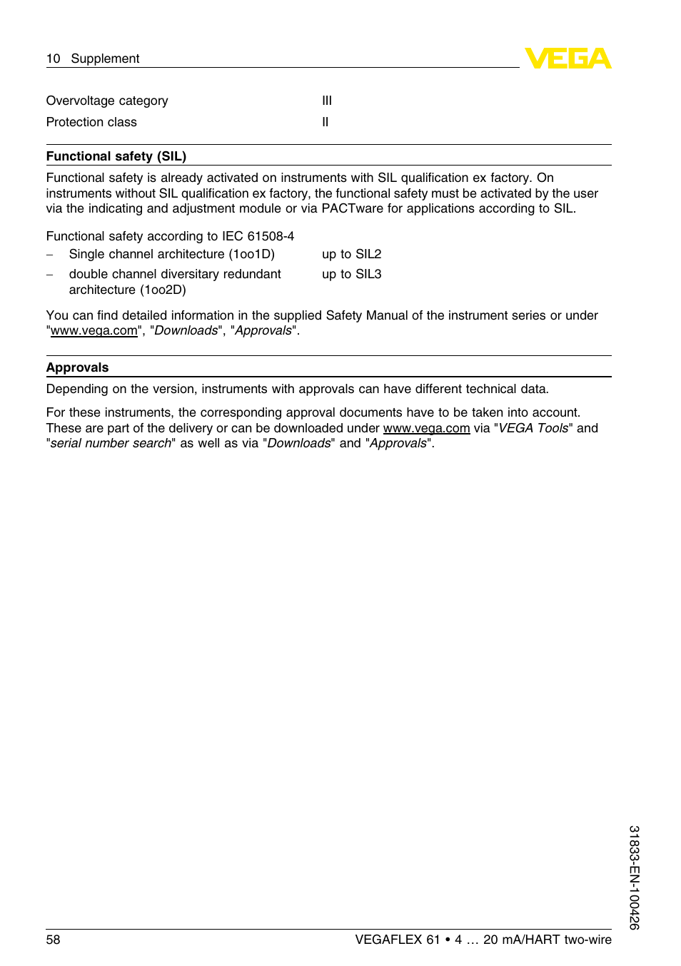 VEGA VEGAFLEX 61 4 … 20 mA_HART two-wire User Manual | Page 58 / 64