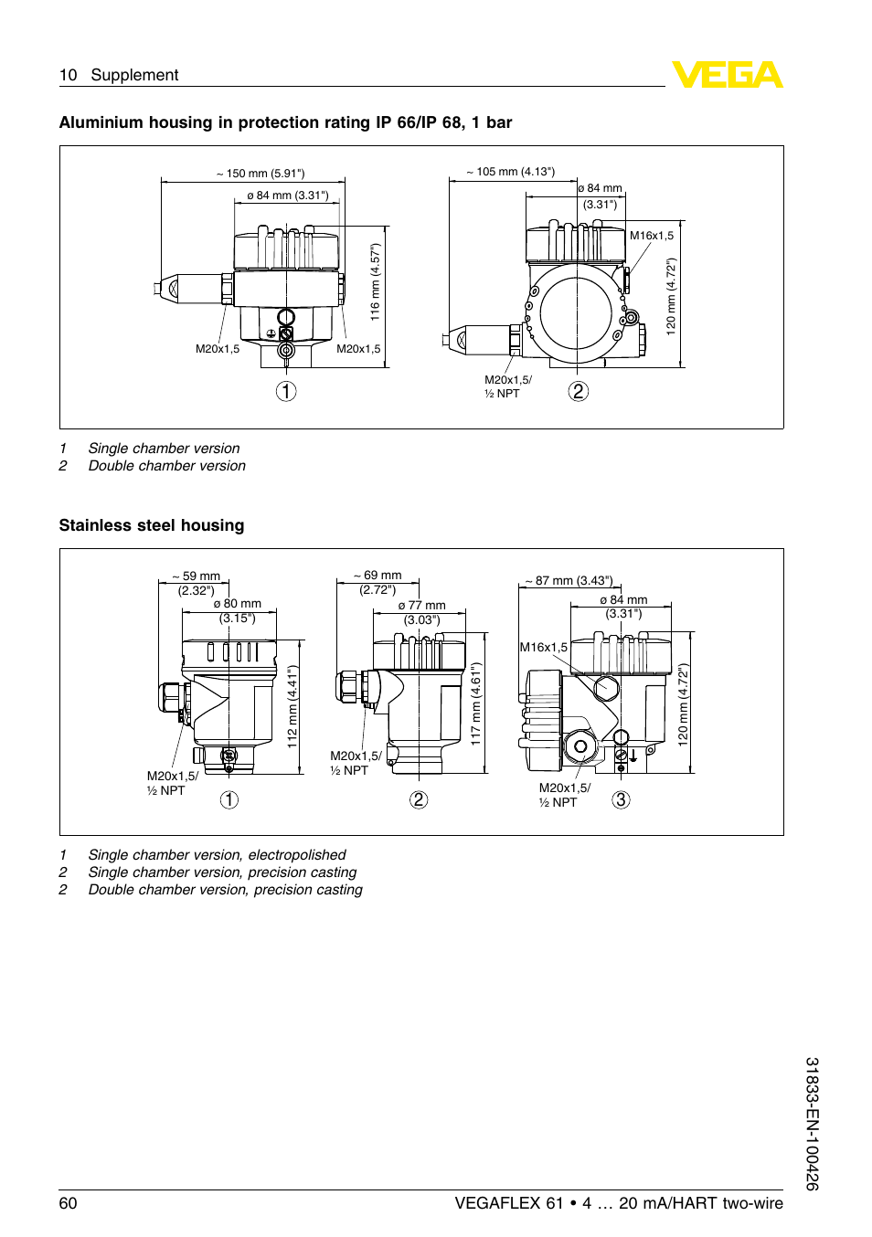 VEGA VEGAFLEX 61 4 … 20 mA_HART two-wire User Manual | Page 60 / 64