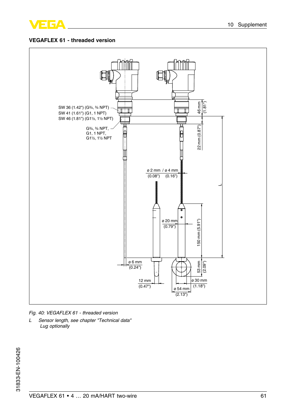 VEGA VEGAFLEX 61 4 … 20 mA_HART two-wire User Manual | Page 61 / 64