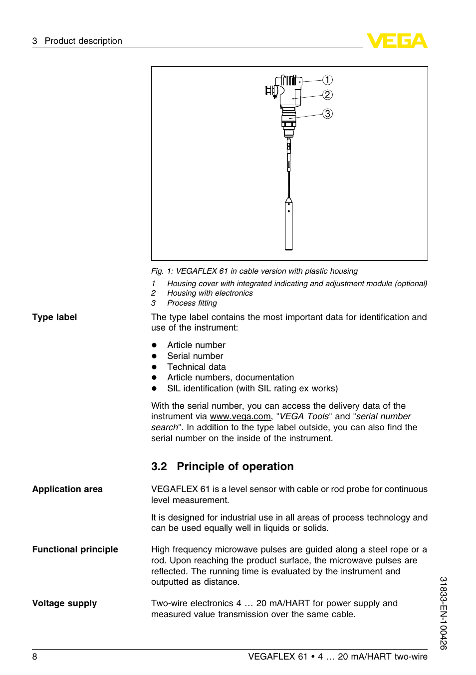 2 principle of operation | VEGA VEGAFLEX 61 4 … 20 mA_HART two-wire User Manual | Page 8 / 64